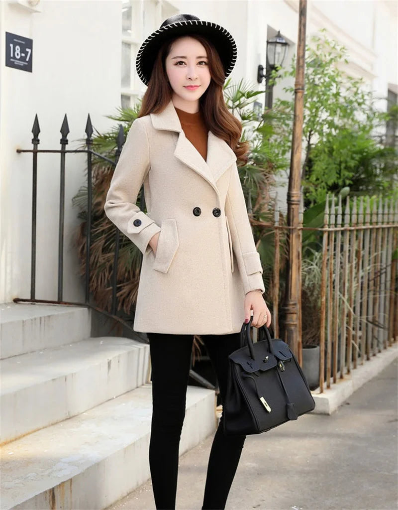 Elegant Short Woolen Coat Women Tops