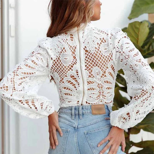 Sexy Long Sleeve Lace Blouse Tops