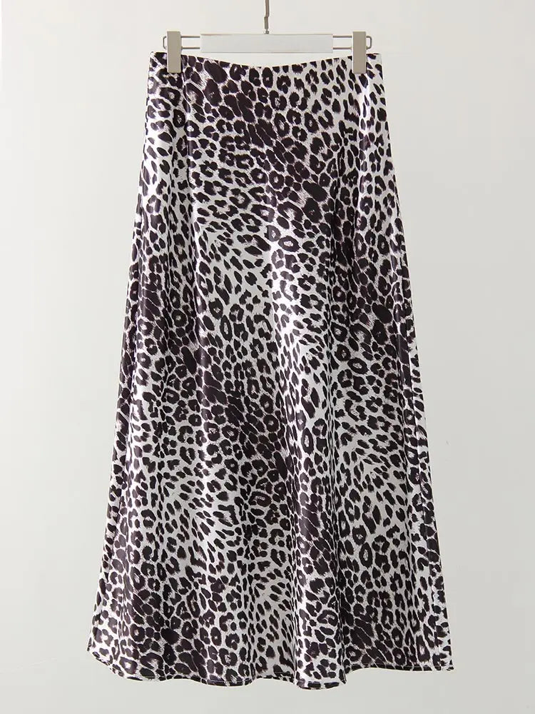 Elegant  High Waist A Line Office Slim Long Leopard Skirt