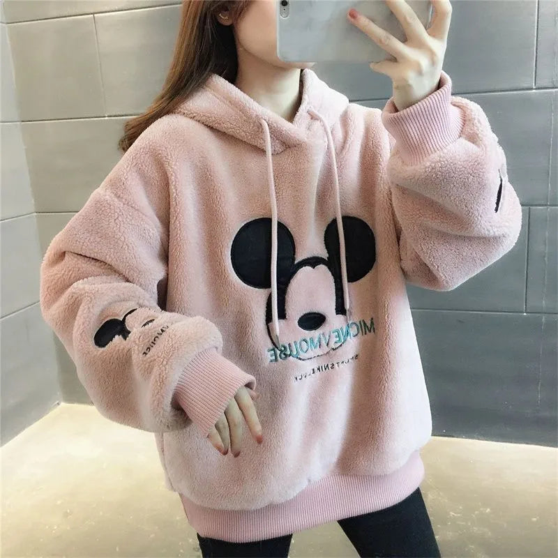 Mickey  Mouse Hoodies Women Autumn Winter Pullover Tops