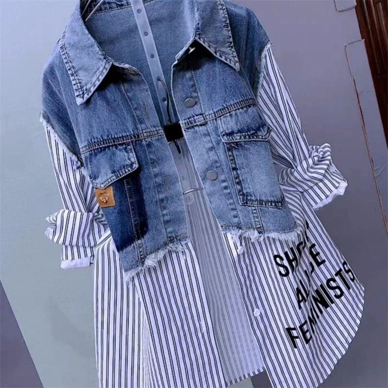 New Splicing Denim Jacket Women Spring Autumn  Shirt Tops