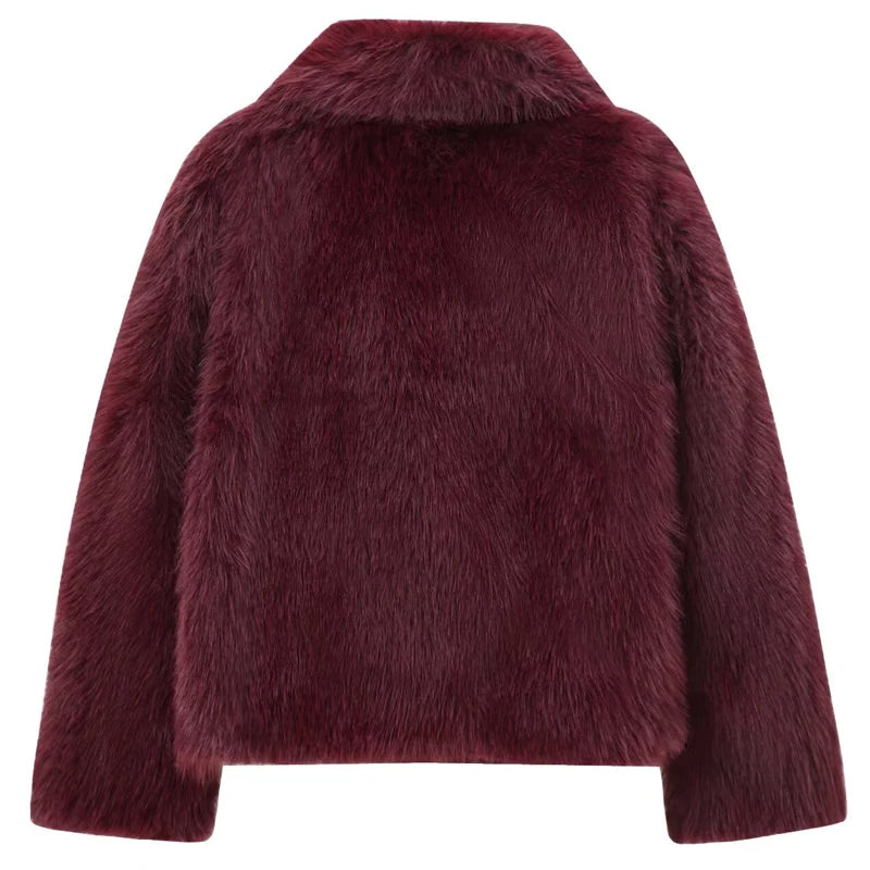 Plush Burgundy Bomber Jacket  Warm Winter Coats