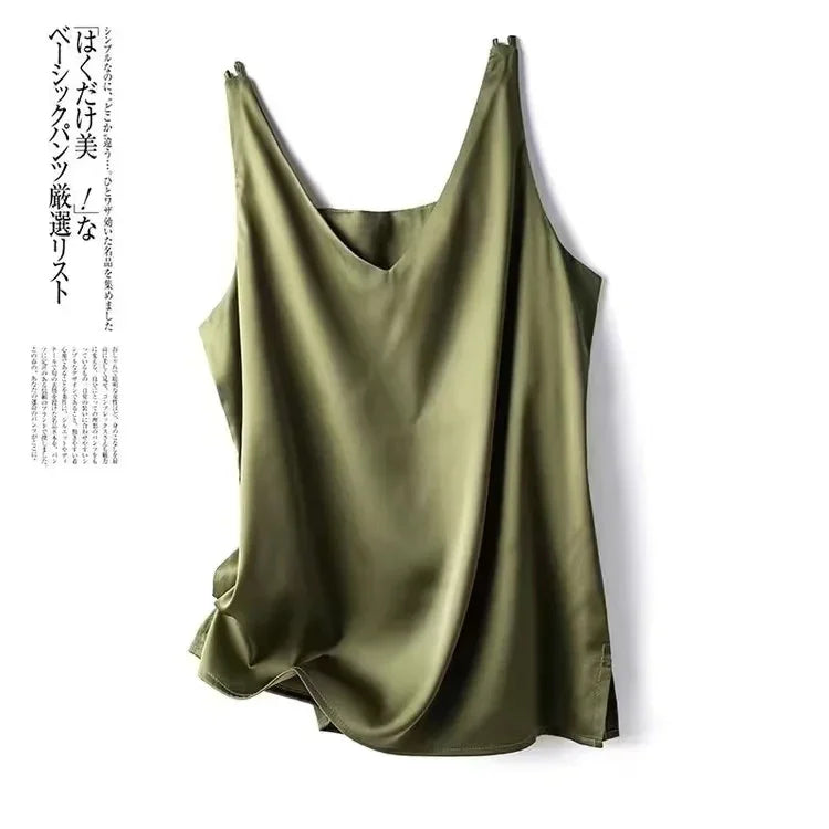 Elegant SILK Satin Blouse Sleeveless Female Summer Woman T-shirts