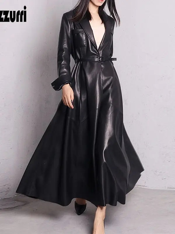 Elegant High Quality Leather Trench Coat