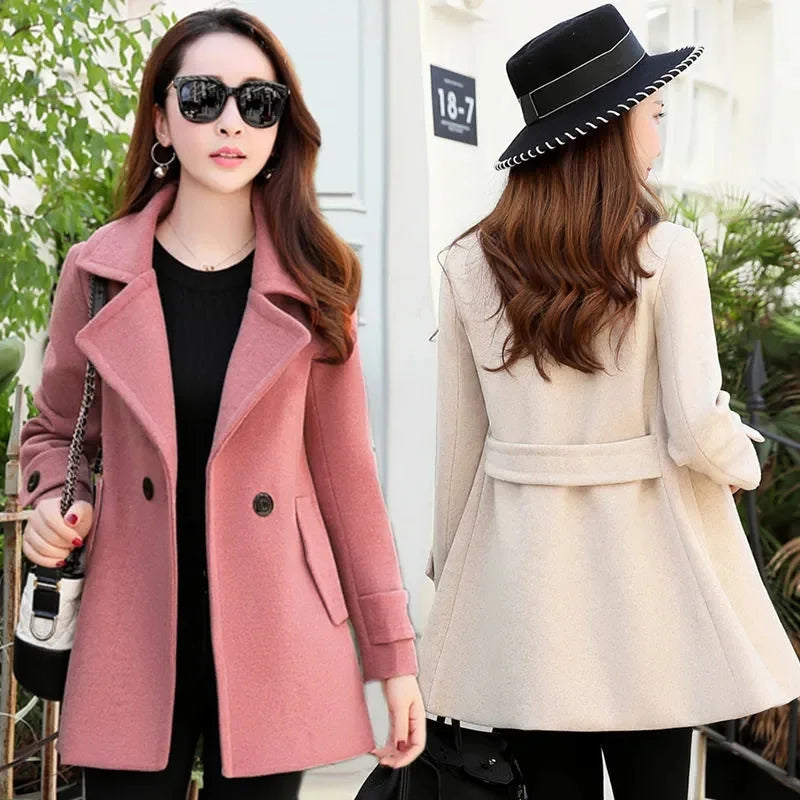 Elegant Short Woolen Coat Women Tops