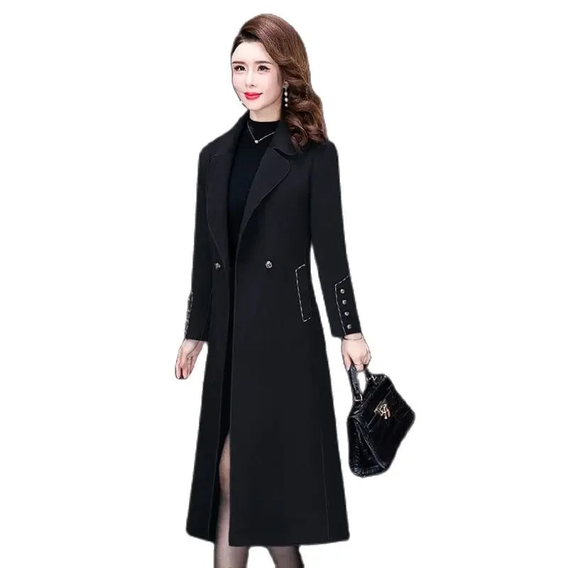 Autumn Winter New Women Fashion Coat Warm Pure Color Long Jacket with Pocket Ladies Outwear Slim Clothing for Womens