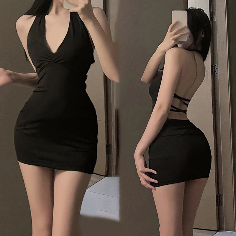 V Neck Slim Backless Seductive Dress