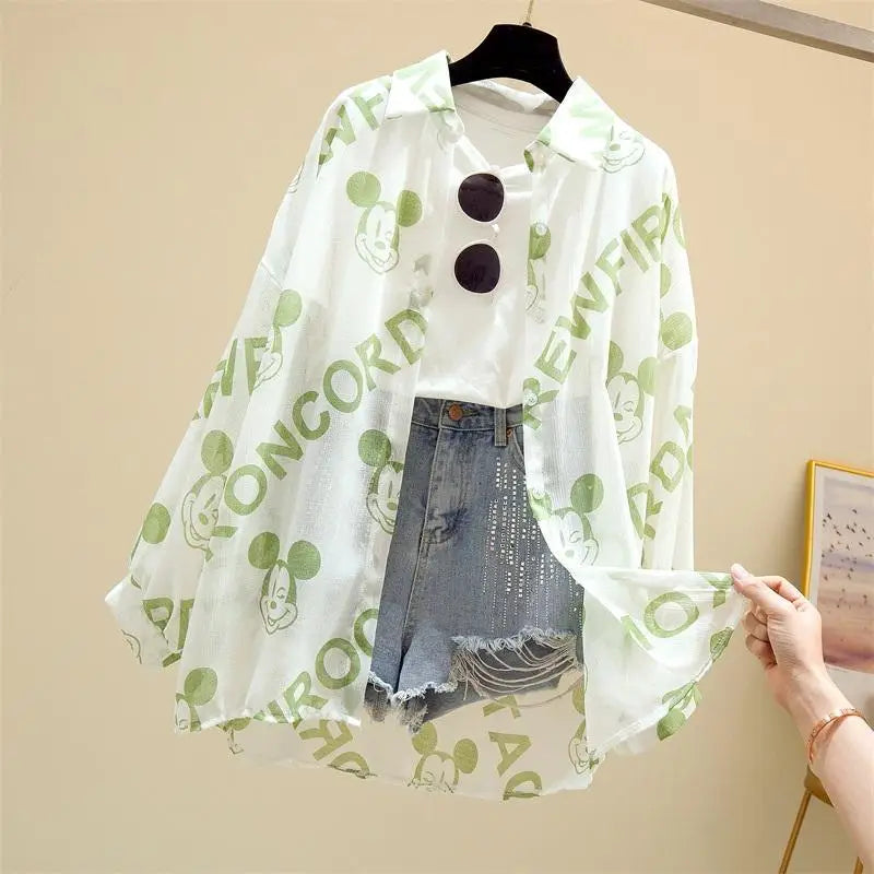 Mickey Mouse Blouse Ladies Long Sleeve  Shirt