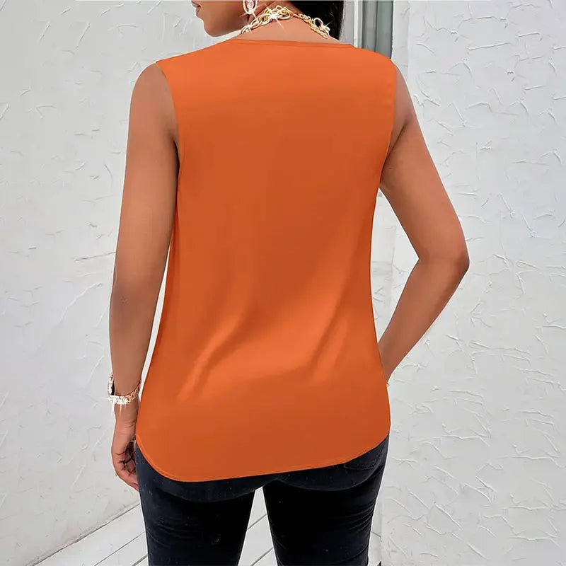 Elegant Style Silk Solid Color Sleeveless Tank Top