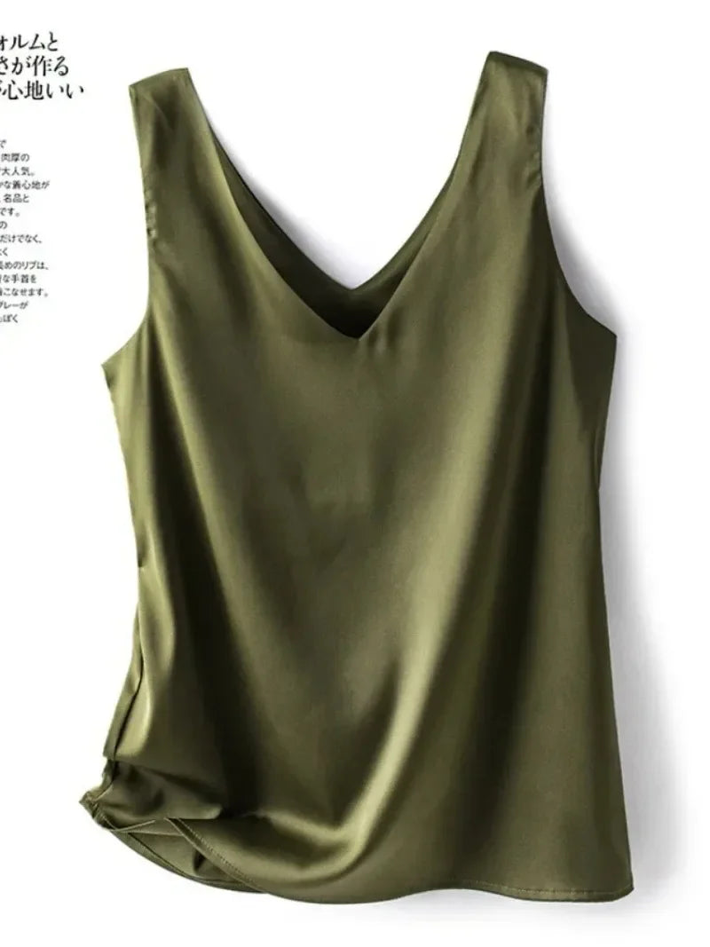 Elegant SILK Satin Blouse Sleeveless Female Summer Woman T-shirts