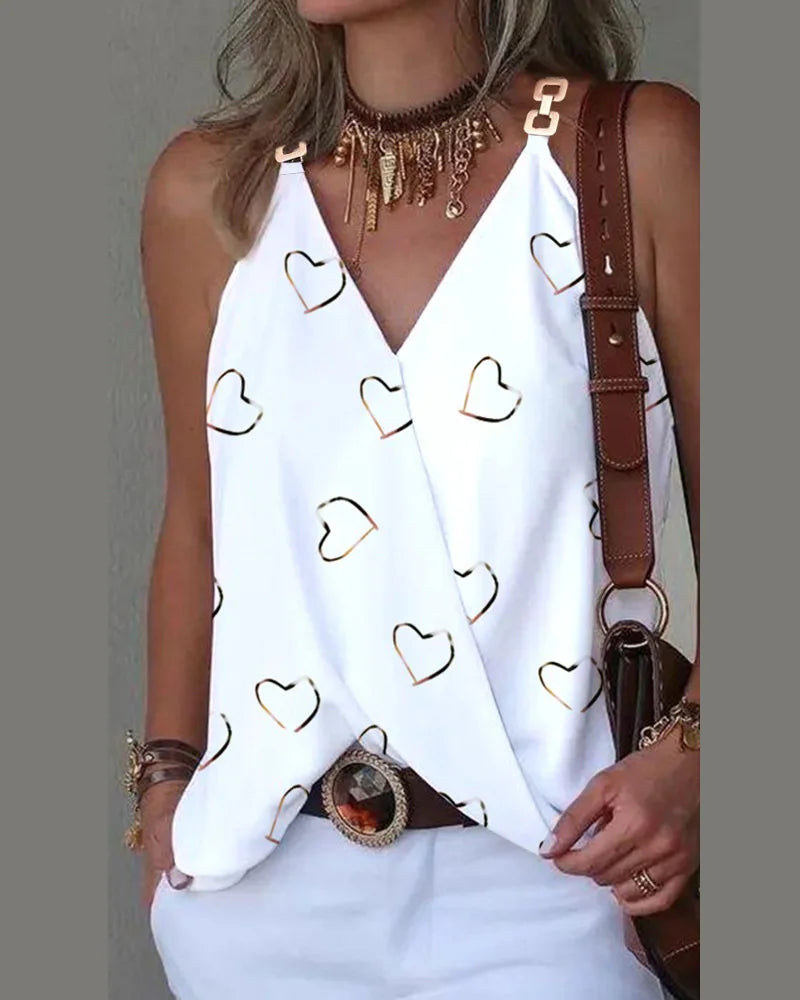 Elegant V-Neck Sleeveless Chain WhiteTops