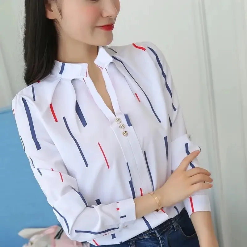 White Tops Blouses Fashion Stripe