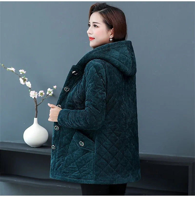 Winter Solid Loose Outwaer Female Casual Middle-aged Thicken Warm Hooded Female Overcoats