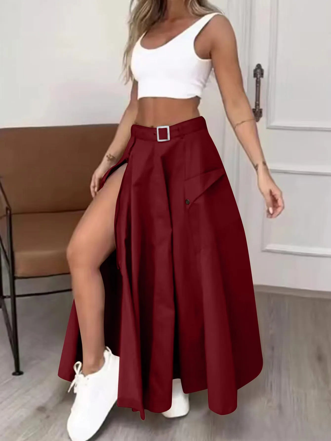 High Waist Zipper Long Skirt