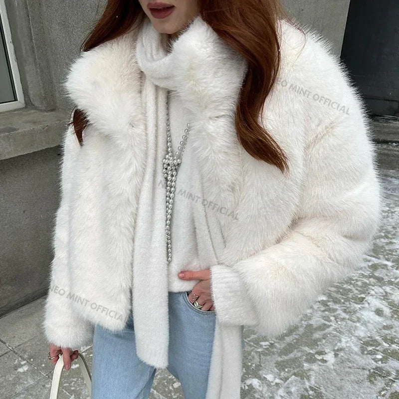 Winter Jacket Streetwear Thicken Warm Stand Collar Fox Fur Coat Outerwear