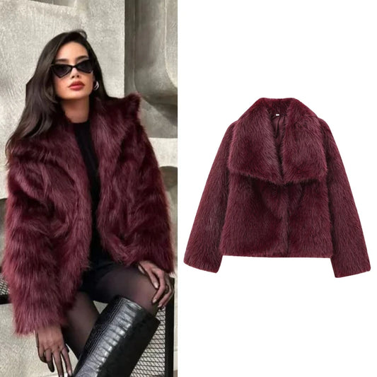 Plush Burgundy Bomber Jacket  Warm Winter Coats