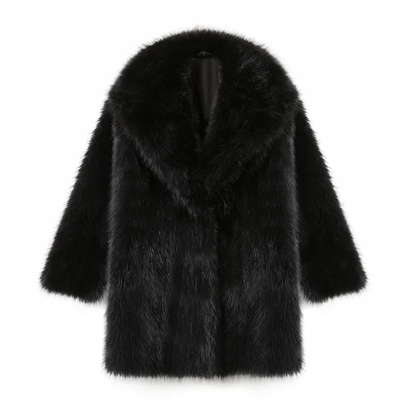 Winter Brand Designer Fluffy Fox Fur Jacket Luxury Furry Overcoats