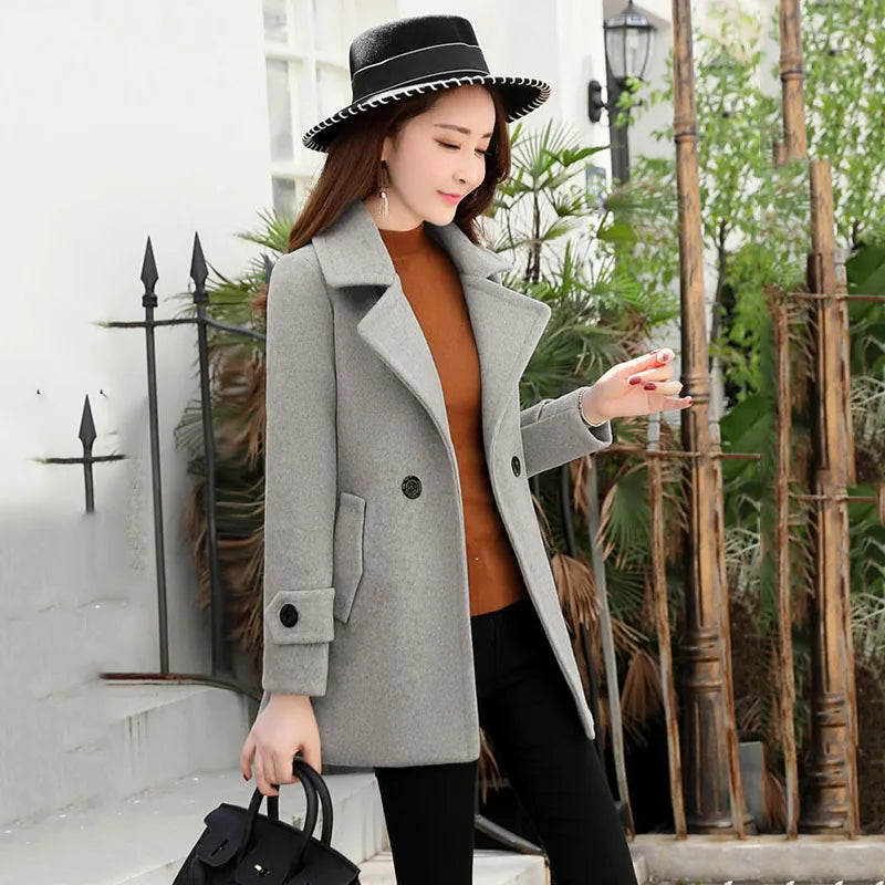 Elegant Short Woolen Coat Women Tops