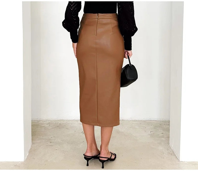 Black Faux Leather Folded Skirt