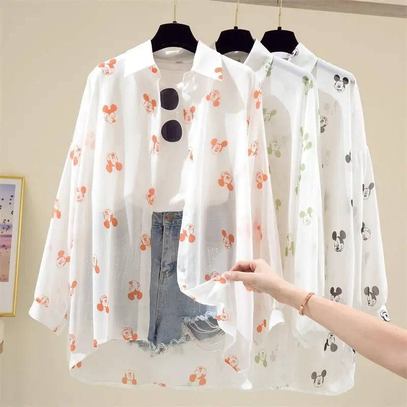 Mickey Mouse Blouse Ladies Long Sleeve  Shirt