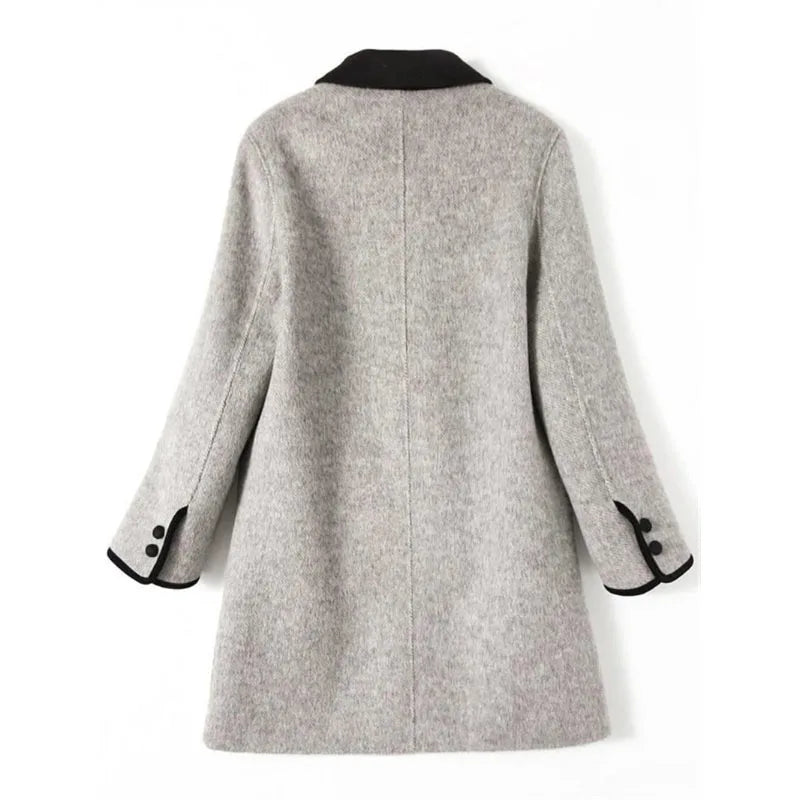 New  Winter High Quality Woolen Style Contrast Color Wool Overcoat Women