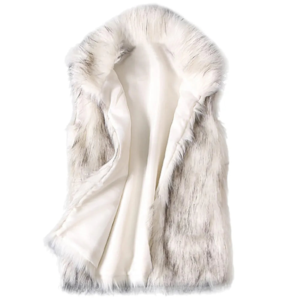 Winter Vest Coat Wool Vest Faux Fur Vest Stand Collar Faux  Jacket Outdoor