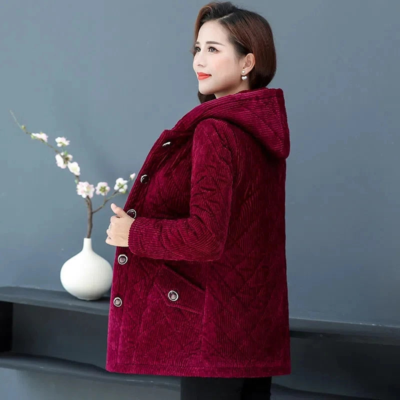 Winter Solid Loose Outwaer Female Casual Middle-aged Thicken Warm Hooded Female Overcoats