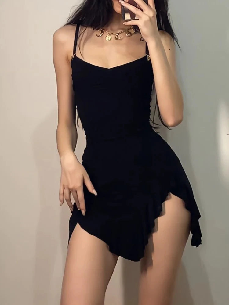 Sexy Side Slit Ruffled Mini Dress Sleeveless