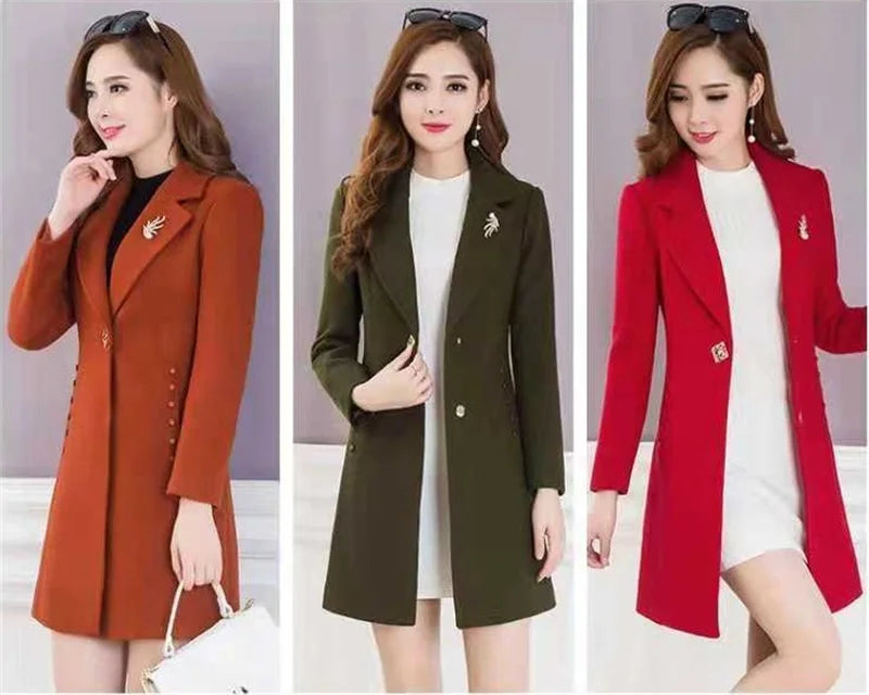 Winter New Suit Collar Trench Coat Woolen Jackets trendy