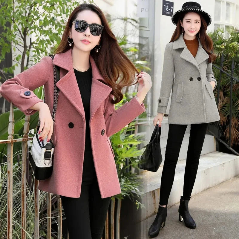 Elegant Short Woolen Coat Women Tops