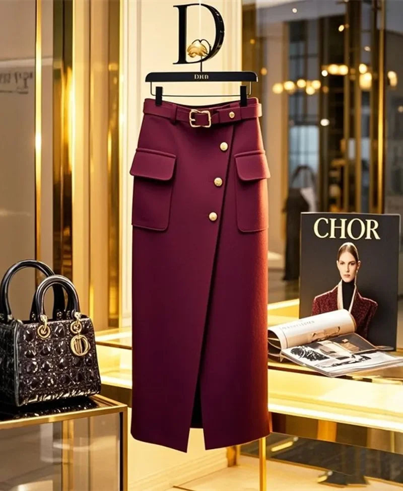 High Waist Slim Skirts with Belt