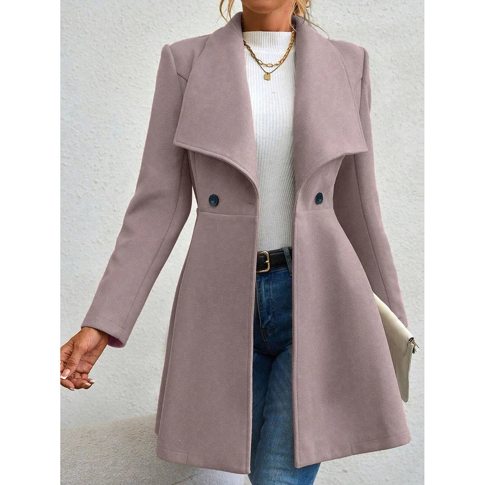 Winter Solid Color Long Sleeve Lapel Button-Up Work Coats