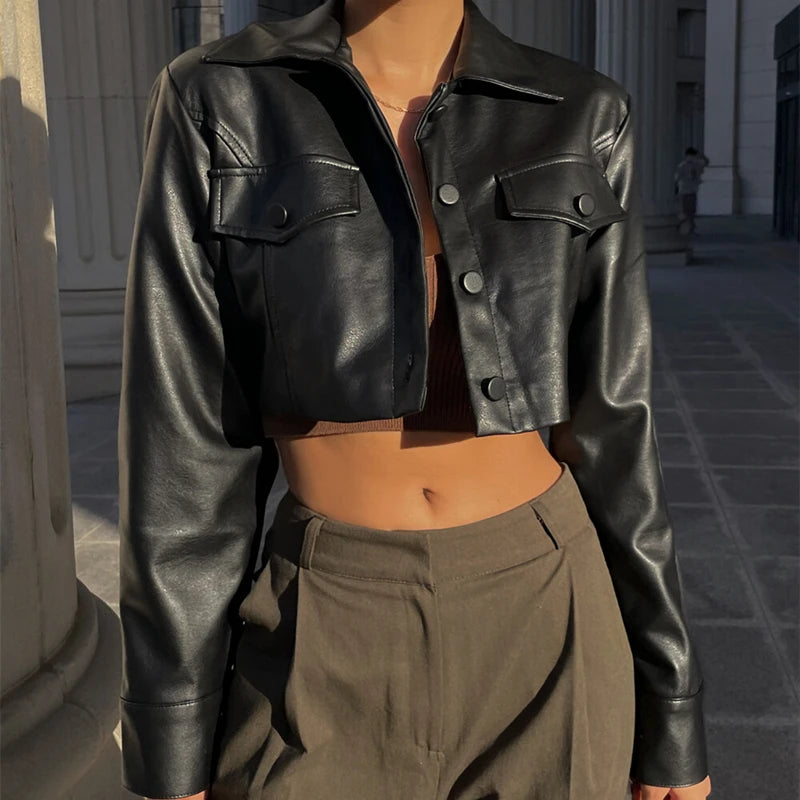 Autumn Faux Leather Short Jacket