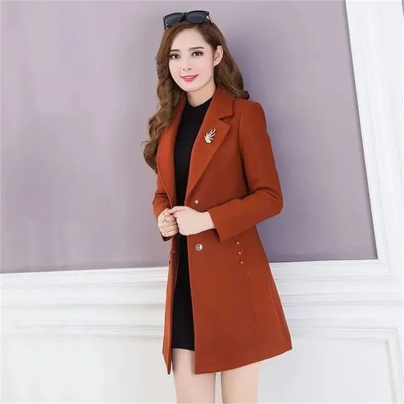 Winter New Suit Collar Trench Coat Woolen Jackets trendy