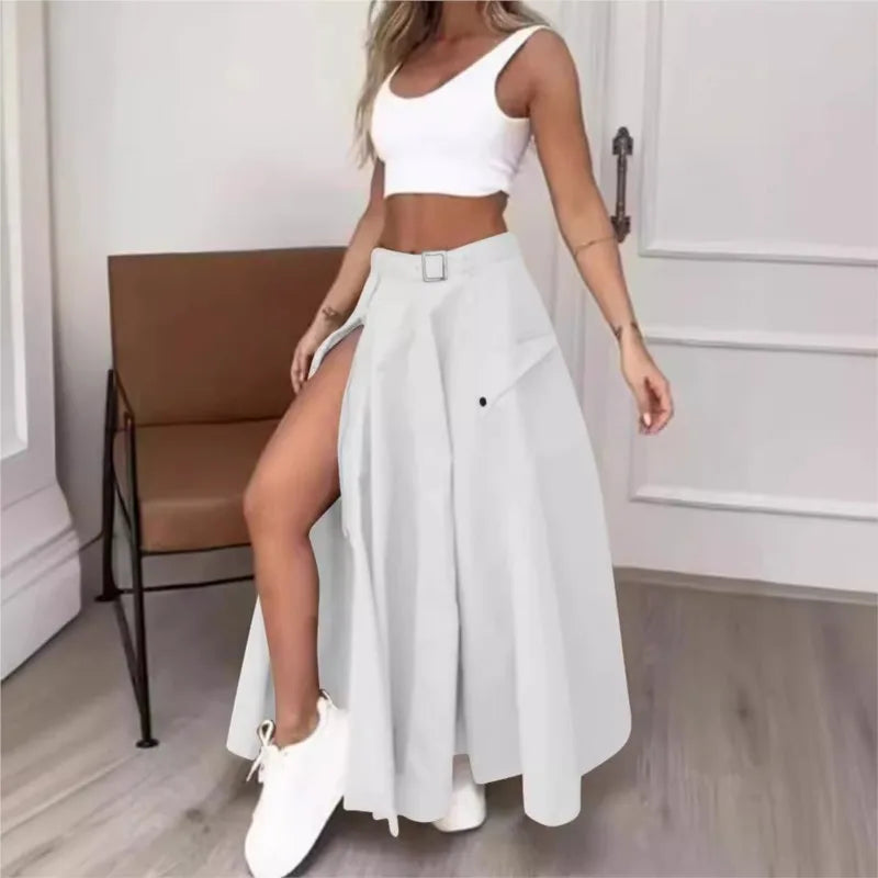 High Waist Zipper Long Skirt