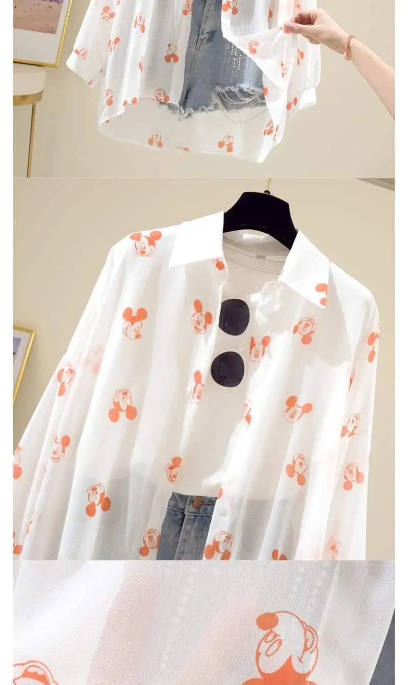 Mickey Mouse Blouse Ladies Long Sleeve  Shirt