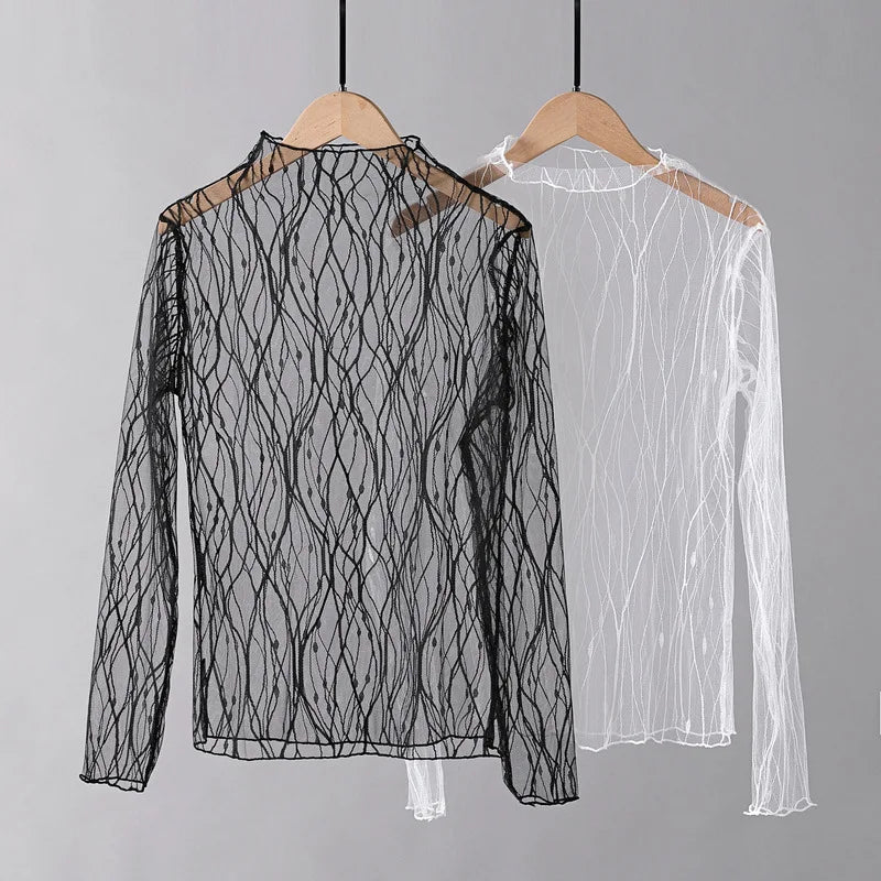 Mesh Long Sleeve Tops