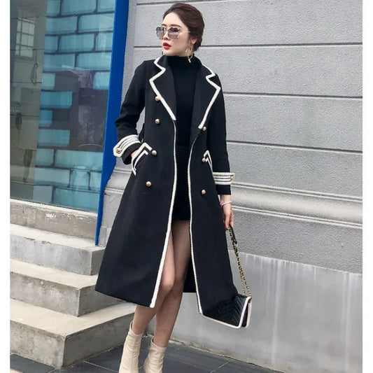 Elegant Winter Thick Warm V-Neck Belt Long Overcoat Office Lady High Quality Outwear