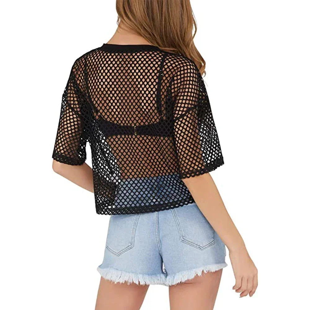 Fishnet Transparent Crop Tops