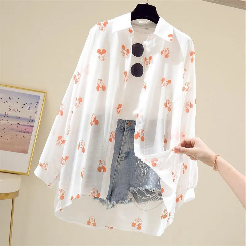 Mickey Mouse Blouse Ladies Long Sleeve  Shirt