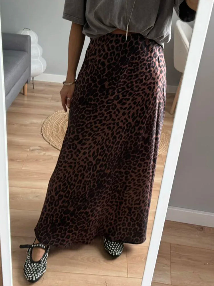 Elegant  High Waist A Line Office Slim Long Leopard Skirt