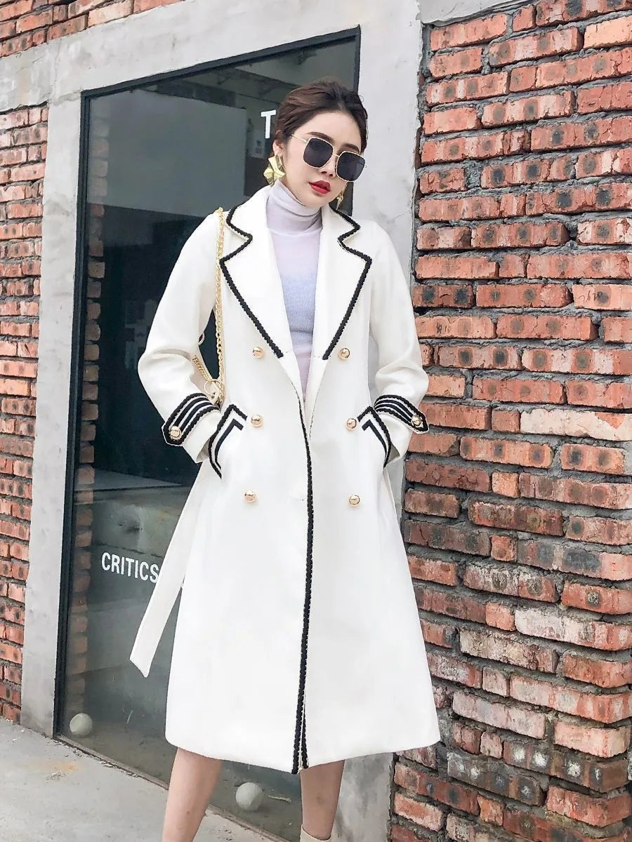 Elegant Winter Thick Warm V-Neck Belt Long Overcoat Office Lady High Quality Outwear