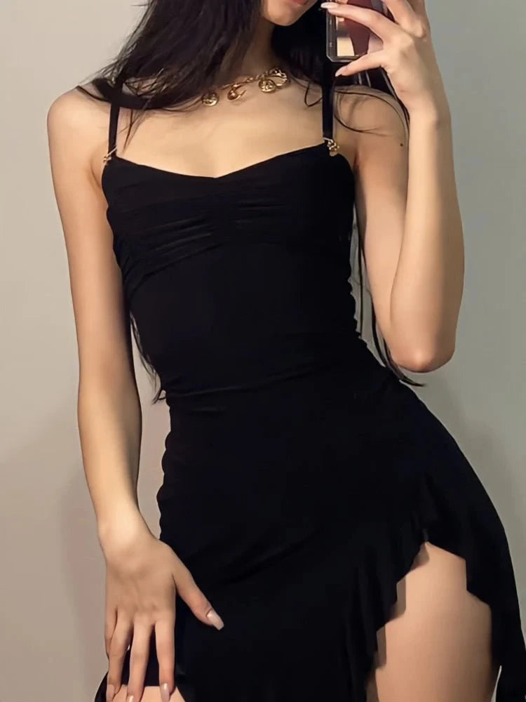 Sexy Side Slit Ruffled Mini Dress Sleeveless