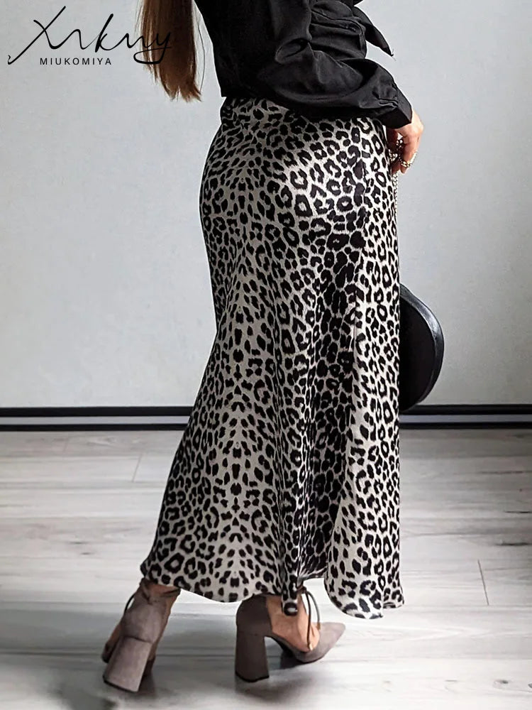 Elegant  High Waist A Line Office Slim Long Leopard Skirt