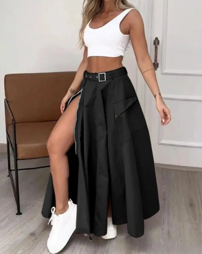 High Waist Zipper Long Skirt