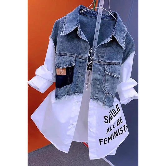 New Splicing Denim Jacket Women Spring Autumn  Shirt Tops