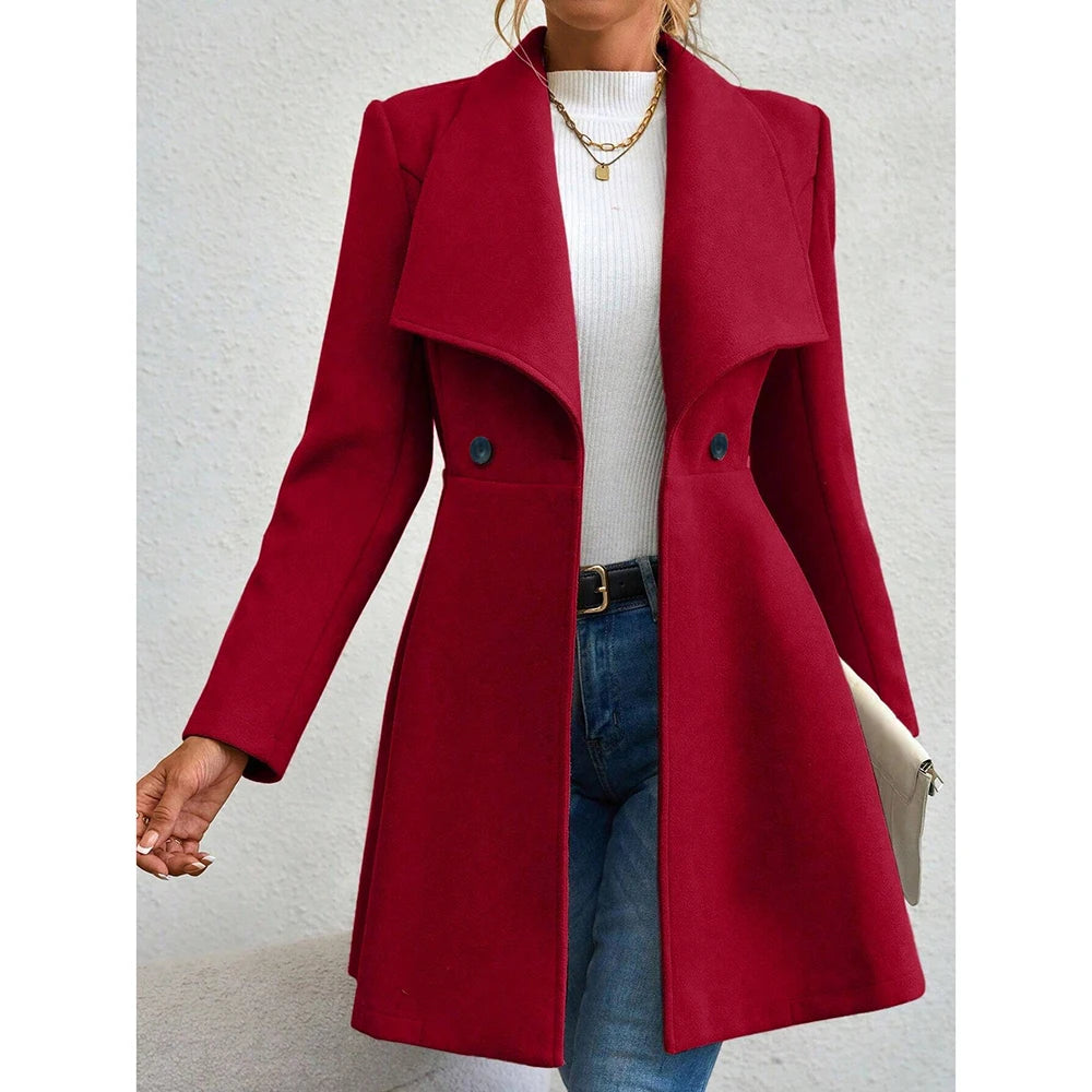 Winter Solid Color Long Sleeve Lapel Button-Up Work Coats