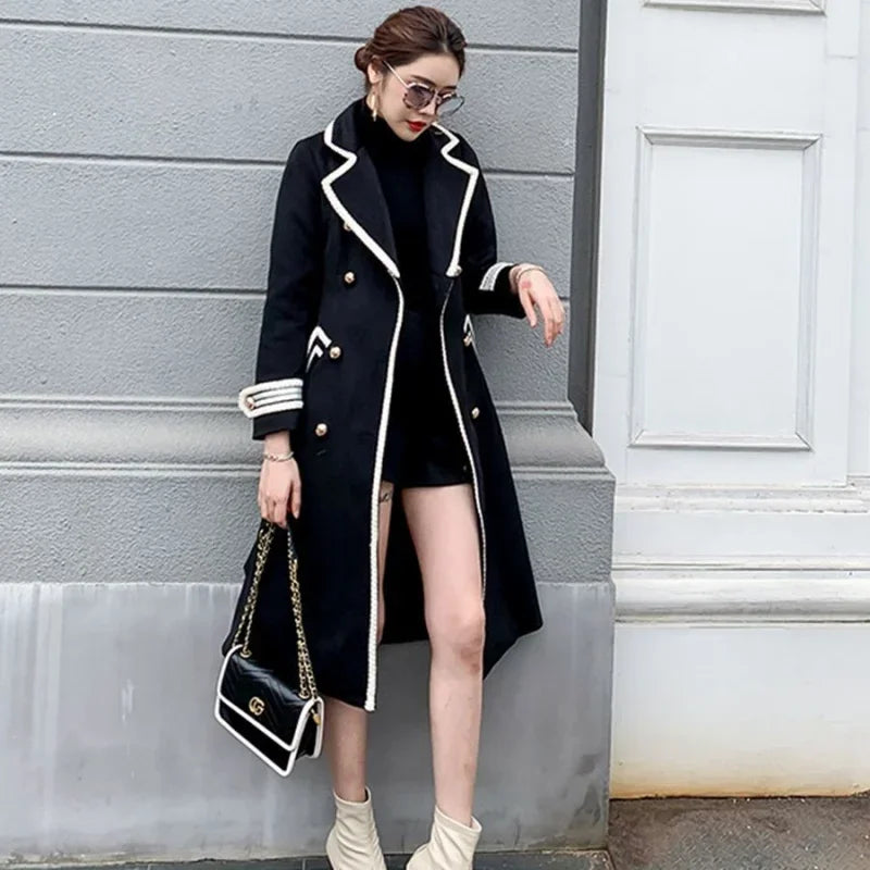 Elegant Winter Thick Warm V-Neck Belt Long Overcoat Office Lady High Quality Outwear