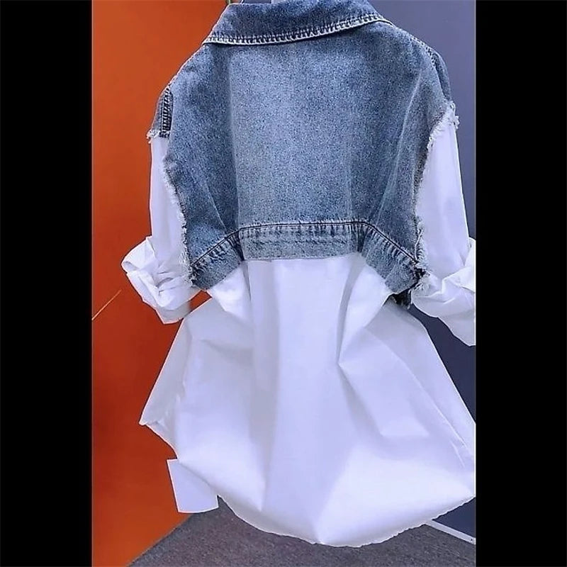 New Splicing Denim Jacket Women Spring Autumn  Shirt Tops