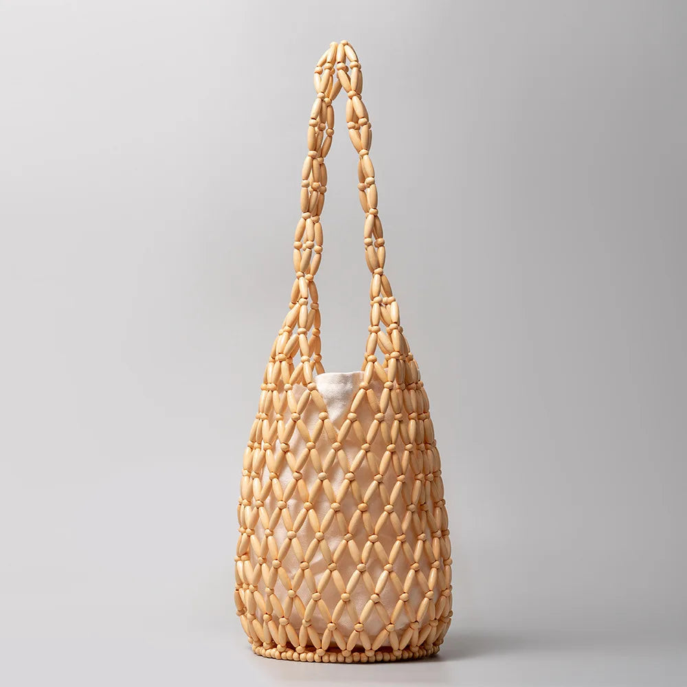 summer design hollow-out wooden shoulder bag